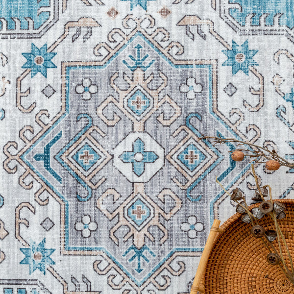 Teal Aqua Blue Hallway Runner Non Slip Rubber Back Corridor washable Carpet 80x300cm