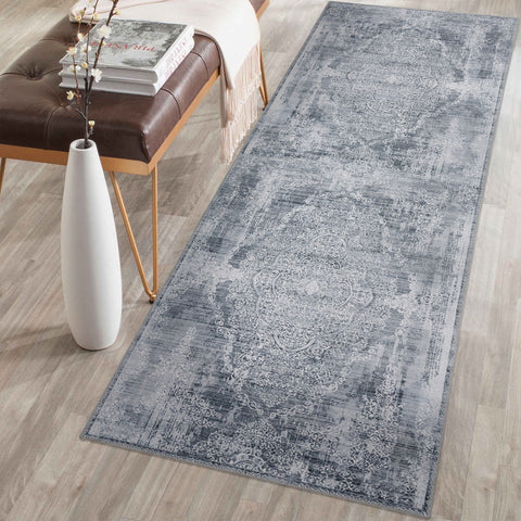 Silver Grey Hall Way Runner Rug Beautiful Distressed Entry Way Carpet Washable 80x300cm
