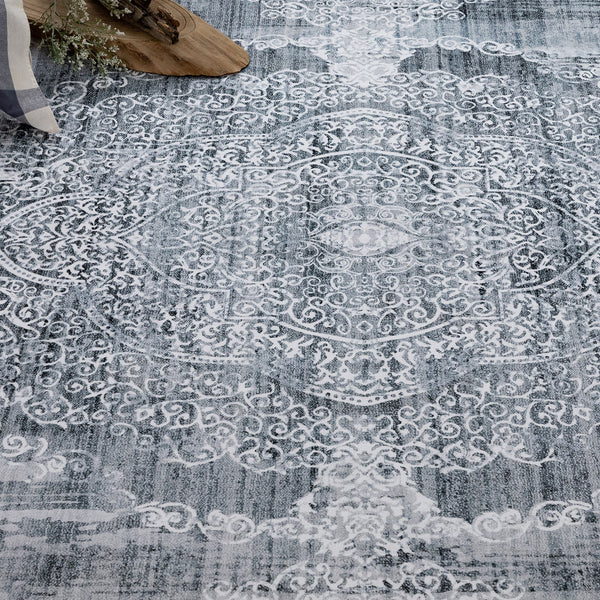 Silver Grey Hall Way Runner Rug Beautiful Distressed Entry Way Carpet Washable 80x300cm