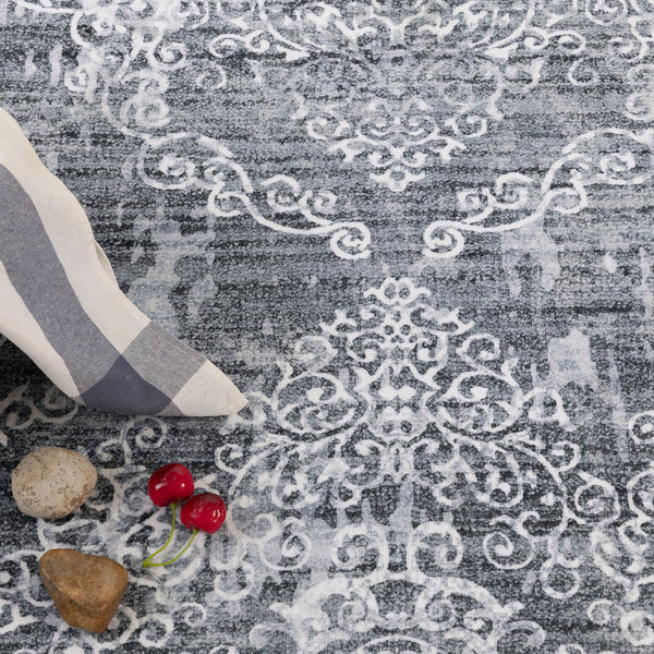 Silver Grey Hall Way Runner Rug Beautiful Distressed Entry Way Carpet Washable 80x300cm