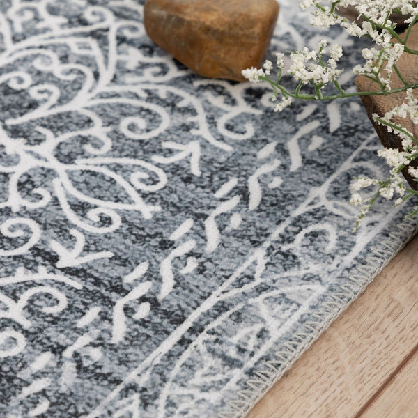 Silver Grey Hall Way Runner Rug Beautiful Distressed Entry Way Carpet Washable 80x300cm