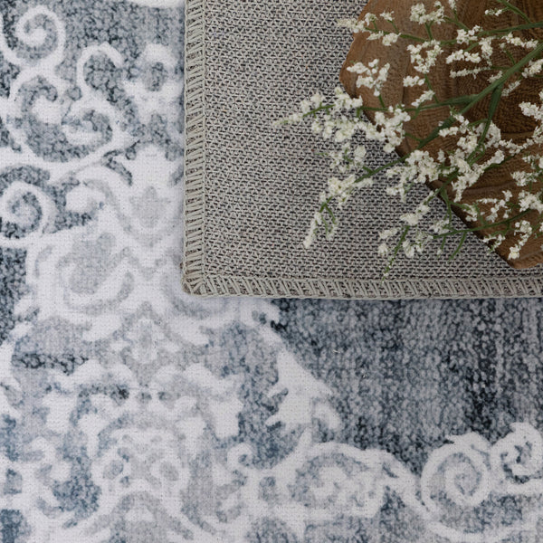 Silver Grey Hall Way Runner Rug Beautiful Distressed Entry Way Carpet Washable 80x300cm